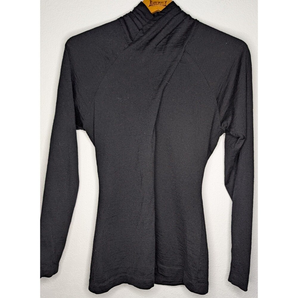 Andrea Jovine Wool Knit Tunic Sweater Women L Large  Black Mock Neck (601m)